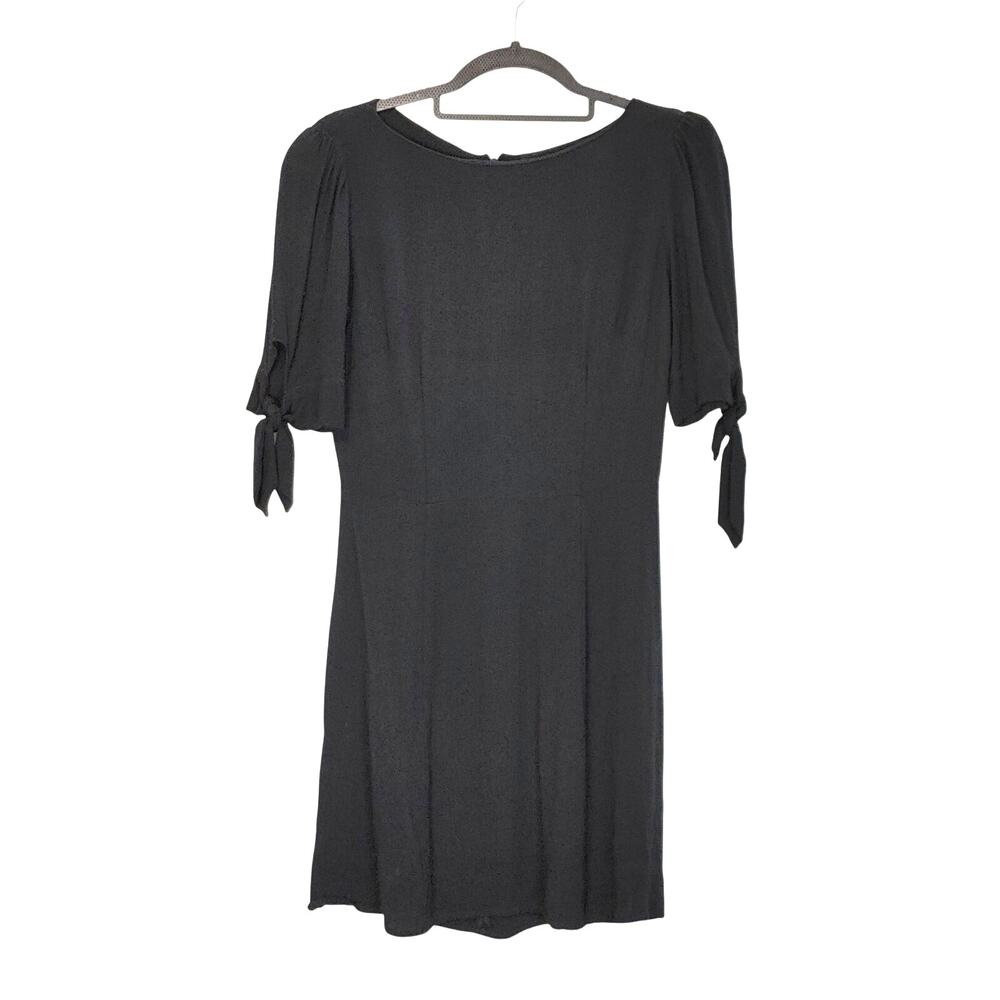 Reformation Mini Dress Short Sleeve Tie Cuff Crew Neck A-Line Black Womens Sz 2